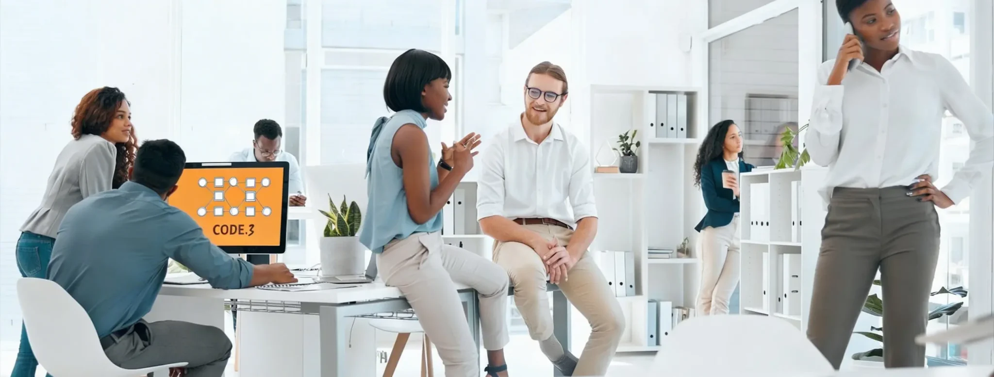 PC Monitor mit digitalem Workflow Diagramm als Symbol für effiziente Prozesse in CODE.3