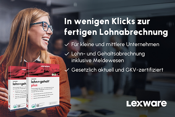 Produktbox von Lexware Lohn & Gehalt – Software für gesetzeskonforme Lohnabrechnung.