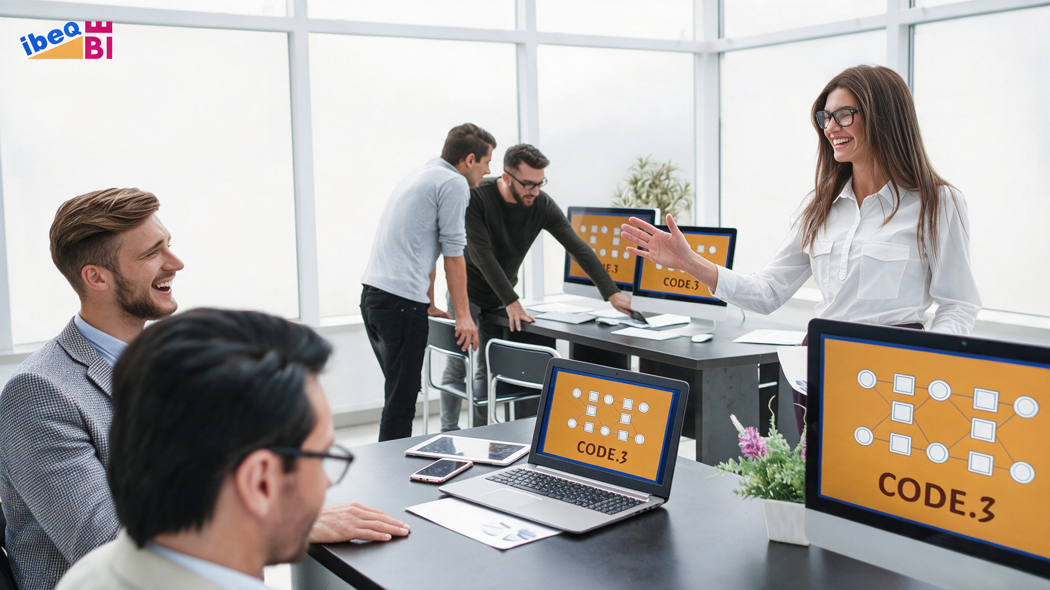 Business Team arbeitet mit moderner ERP Software CODE.3 CODE.3 – Die moderne ERP Plattform für Unternehmen, die mehr wollen Flexibel, skalierbar und entwickelt für die Anforderungen des Mittelstands Ein Team arbeitet gemeinsam an einem digitalen Dashboard. Das Bild symbolisiert die moderne, datengetriebene Arbeitsweise, die CODE.3 ERP Unternehmen ermöglicht – klare Prozesse, transparente Informationen und effiziente Abläufe.